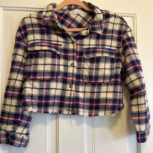 Zara girls cropped plaid flannel shirt